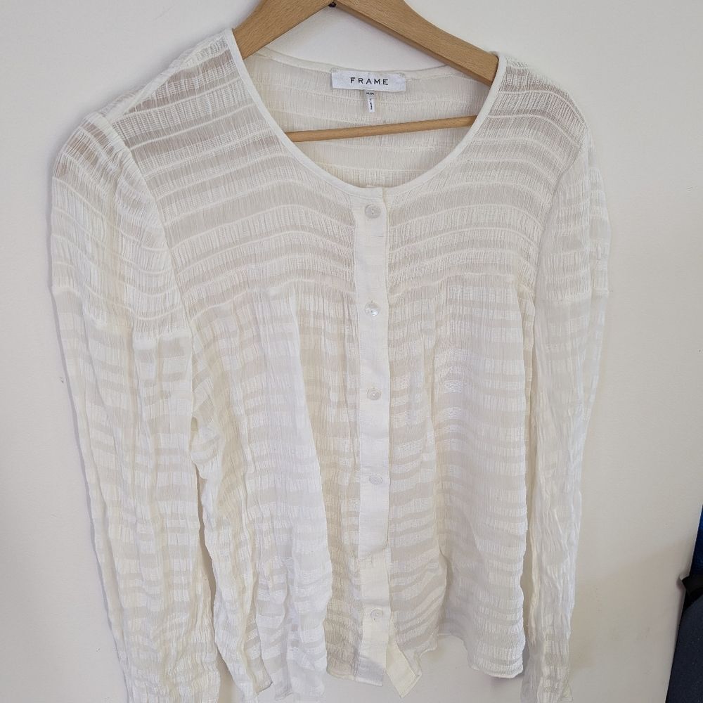 Frame Smocked Button Front Panel Top M Medium - image 1